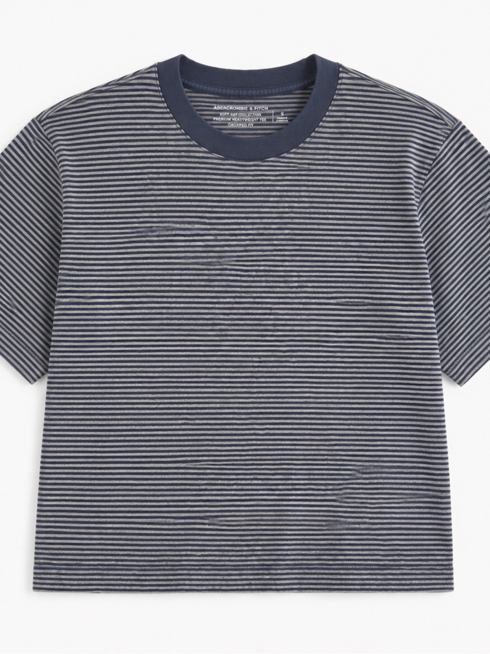 Abercrombie & Fitch Navy and Light Gray Thin-Striped Crew Tee